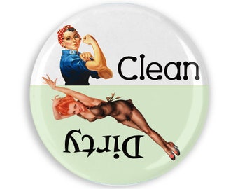 Clean Dirty Dishwasher Magnet Rosie The Riveter and Retro Pin Up Woman