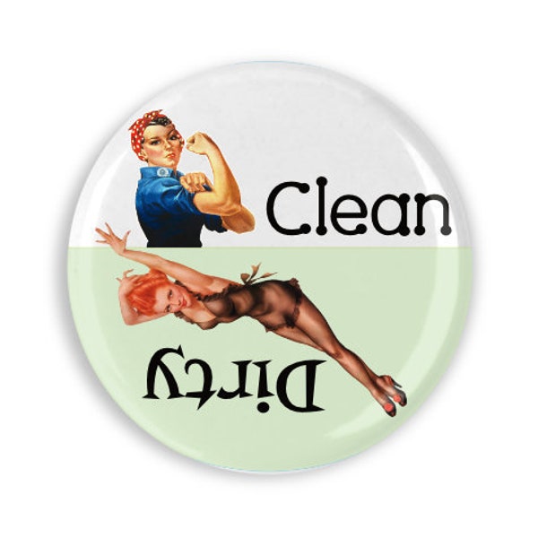 Clean Dirty Dishwasher Magnet Rosie The Riveter and Retro Pin Up Woman