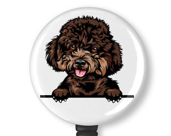 Peeking Brown Poodle Retractable Badge Reel ID Holder