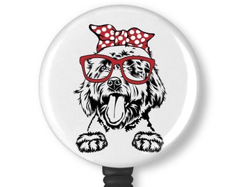 Adorable Goldendoodle Labradoodle With Red Glasses And Bow Retractable Badge Reel ID Holder