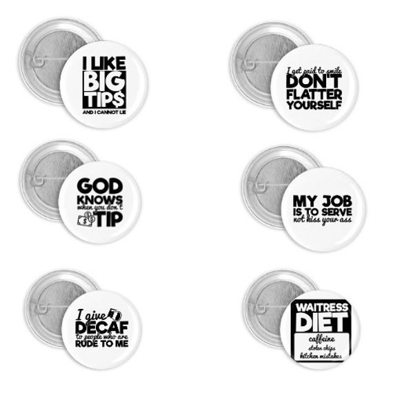 1.5 FOOD HUMOR Funny 6-pk Novelty Buttons/Pins: For backpacks, Jackets