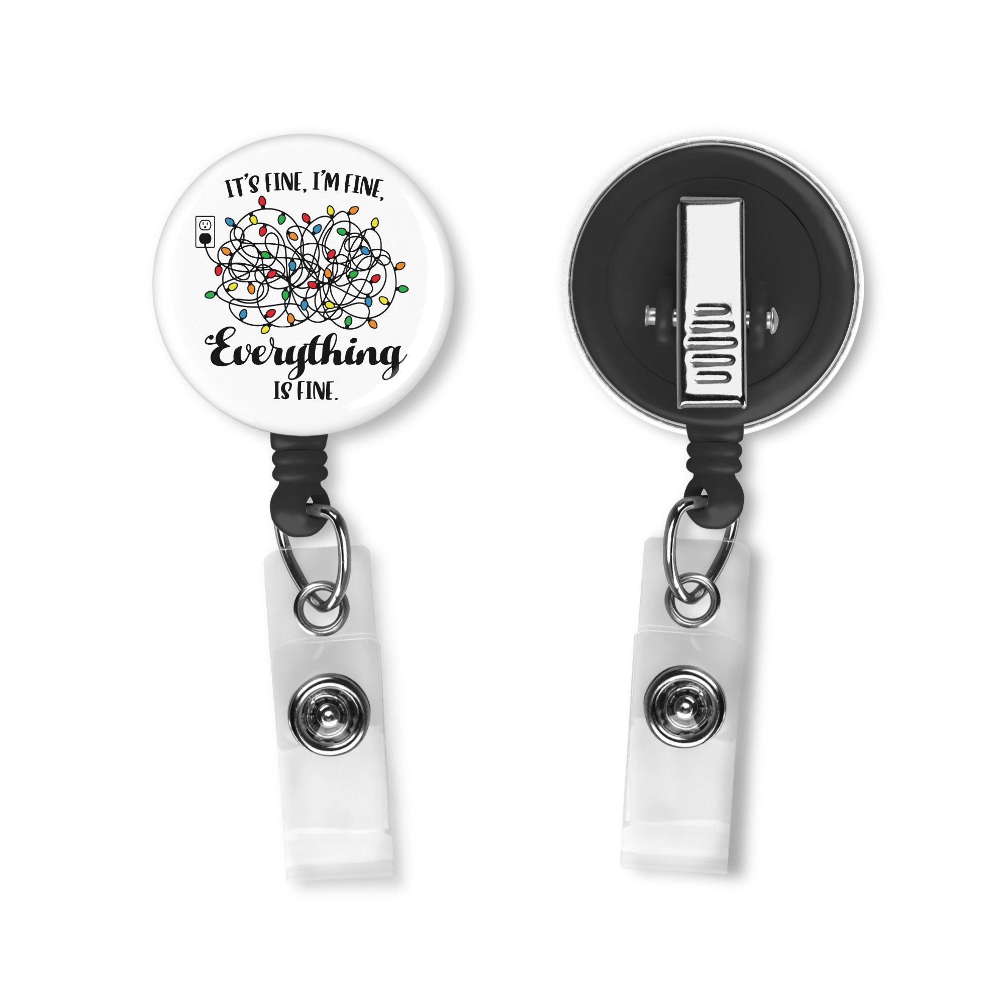 It's Fine I'm Fine Everything Is Fine Funny Tangled Christmas Lights Badge Reel ID Holder