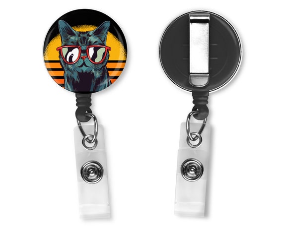 Cool Black Cat With Sunglasses Retractable Badge Reel ID Holder
