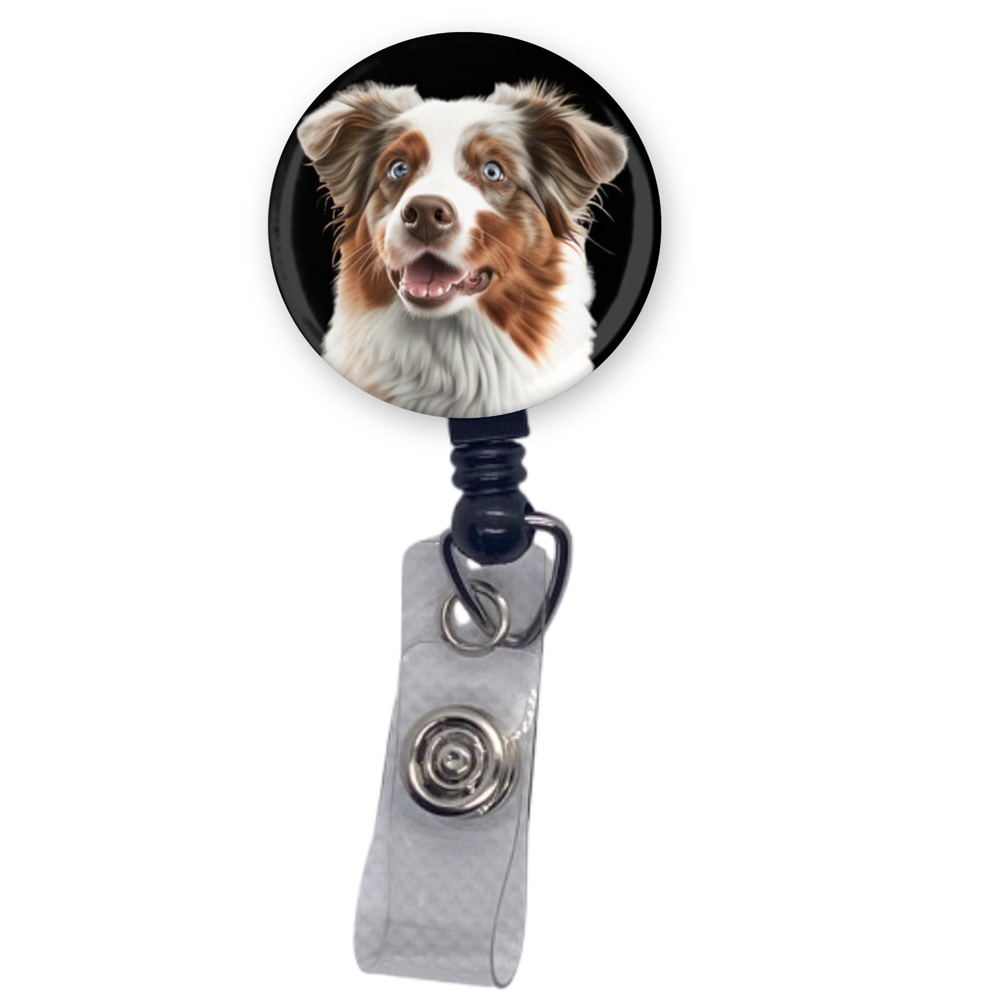 Beautiful Red Merle Australian Shepherd Retractable Badge Reel ID Holder