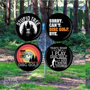 Funny Disc Golf Players Set of 4 Pin Back Buttons 1.5"