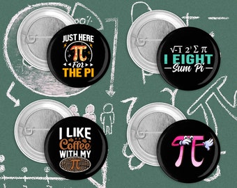 Happy Pi Day Set of Four Funny Pin Back Buttons Set