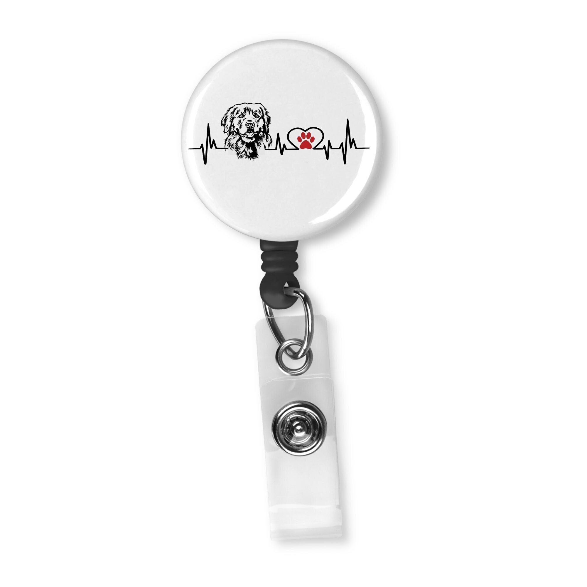 Golden Retriever Dog Heartbeat EKG Heart Line Badge Reel ID Holder