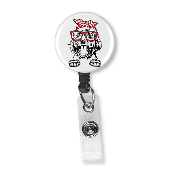 Adorable Goldendoodle Labradoodle With Red Glasses and Bow Retractable  Badge Reel ID Holder 