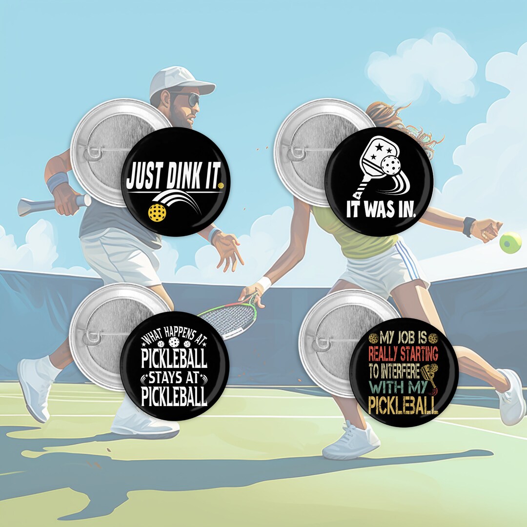 Funny Pickleball Players Set of 4 Pin Back Buttons 1.5 Etsy