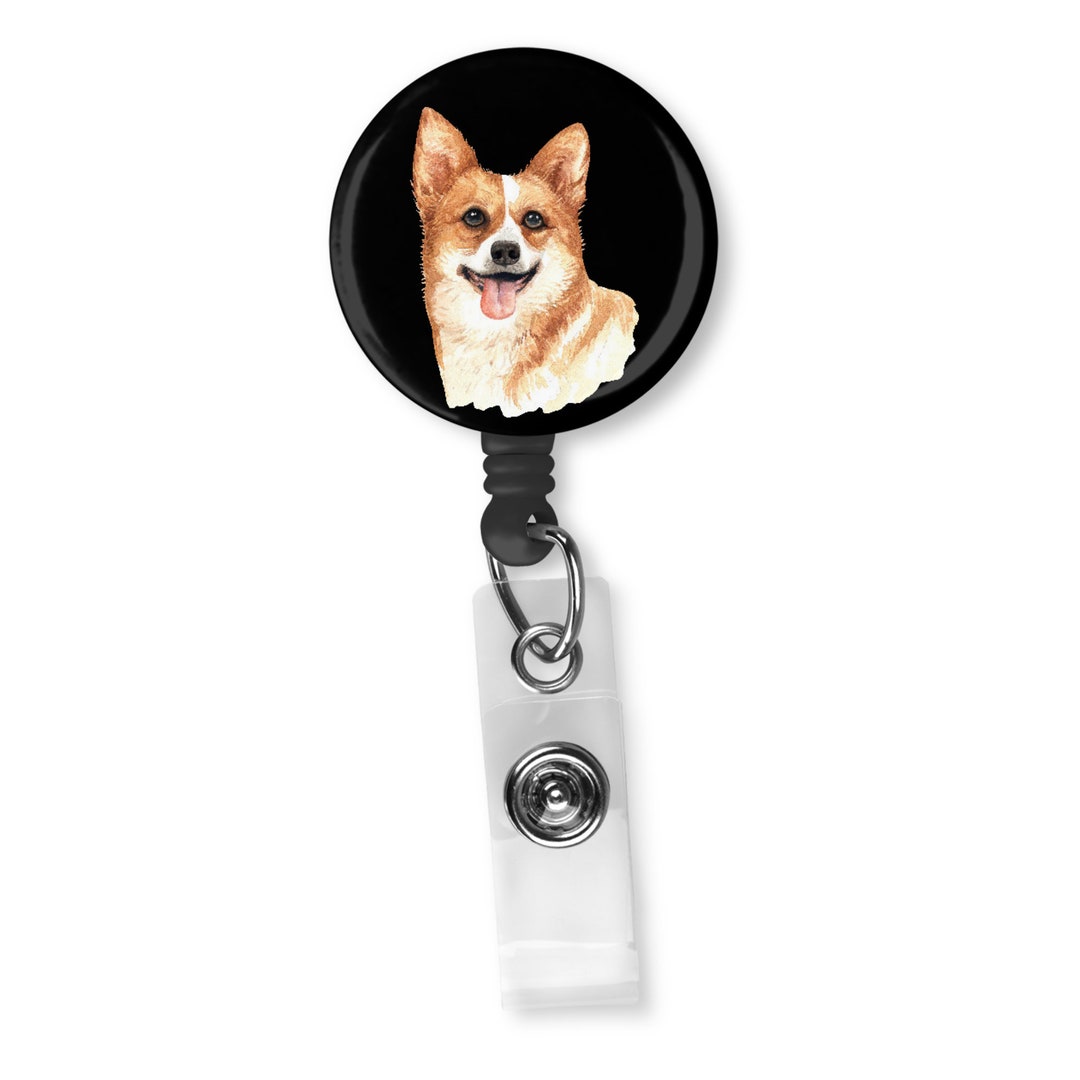 Cute Pembroke Welsh Corgi Dog Badge Reel ID Holder