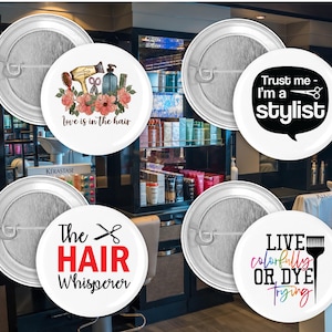 Funny Hair Stylist Hairdresser Beautician Pin Back Button Set of 4