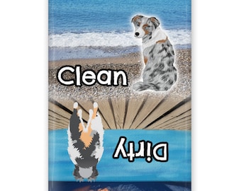 2" x 3" Aussie Butt Clean Dirty Australian Shepherd Scenic Background Dishwasher Magnet