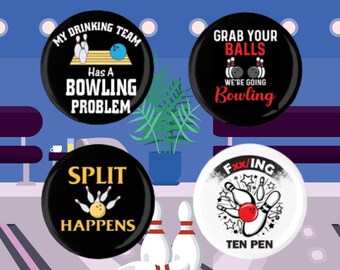 1.5" Funny Bowlers Bowling Team Pin Back Button Set