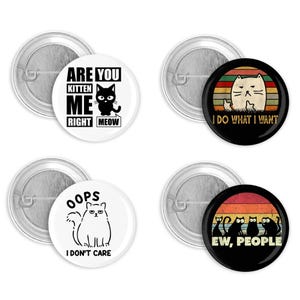 Funny Cat Lover 1.5” Pinback Button Set – 4-Piece Cute & Sassy Cat Pins