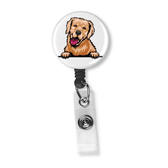 Cute Peeking Golden Retriever With Tongue Out Retractable Badge Reel ID  Holder 