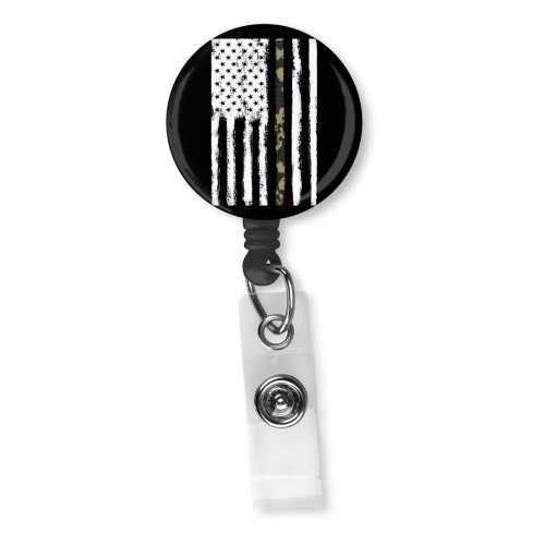 Thin Camo Line Distressed American Flag Badge Reel Etsy
