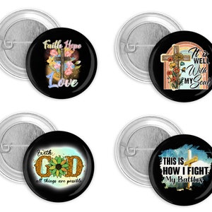 Christian Pin-Back Button Set – Faith & Bible Verse Pins – 1.5&quot;