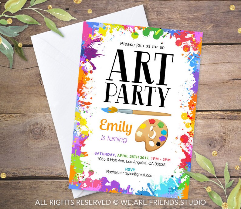 Printable Art Party Invitation Rainbow Art Party Birthday - Etsy