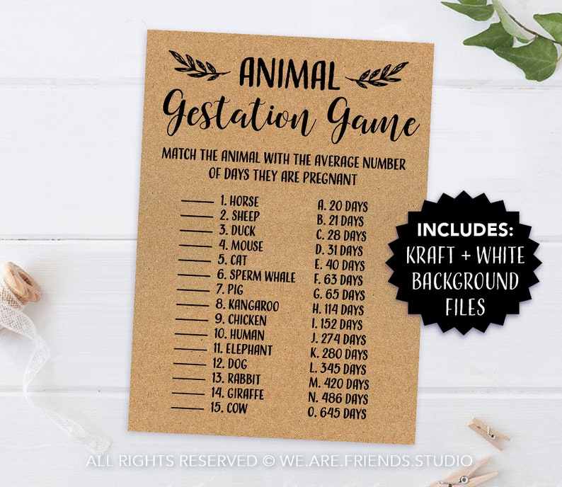 Printable Baby Shower Games Printable Animal Gestation Baby - Etsy