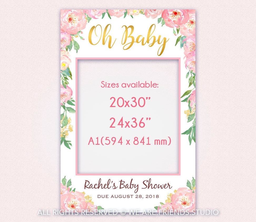 Printable Baby Shower Photo Booth Frame Pink Peony Baby | Etsy