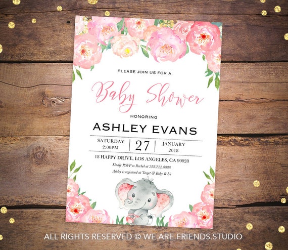 Printable Baby Shower Invitation Baby Elephant Invitation | Etsy