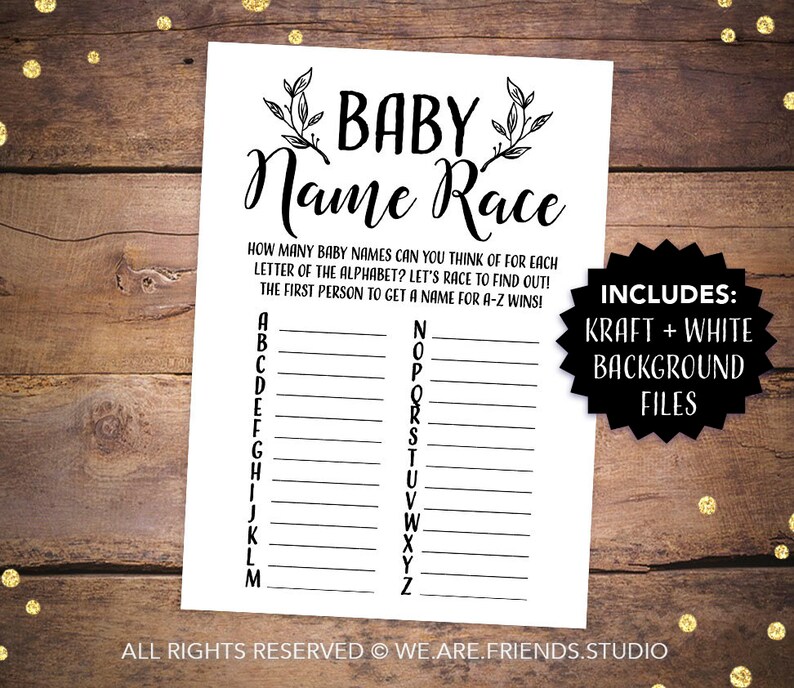 Printable Baby Shower Games Printable Baby Name Race Baby | Etsy