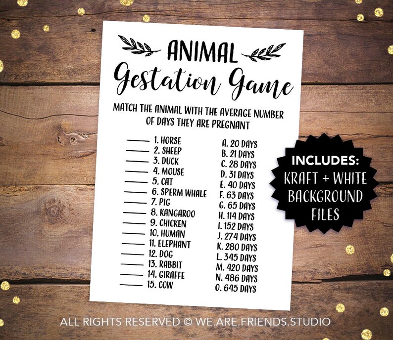 Printable Baby Shower Games Printable Animal Gestation Baby Etsy