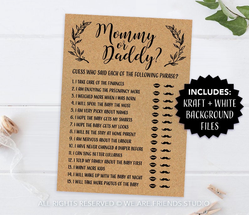 Quiz Na Baby Shower Po Polsku Baby Shower druku gry do druku-mama lub tata baby shower - Etsy Polska