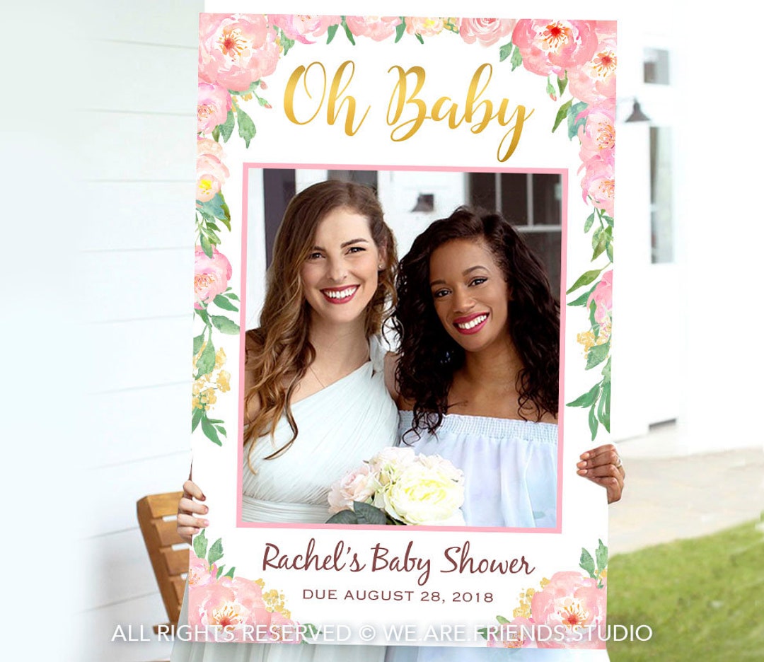 Printable Baby Shower Photo Booth Frame Pink Peony Baby Etsy