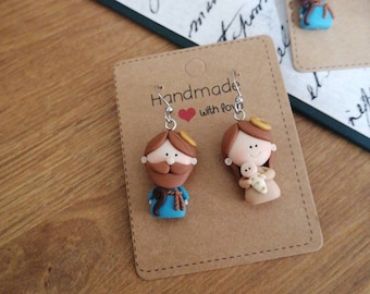 Earring, hypoallergenic stainless steel nativity scene Christmas earrings, kawaii, cute
