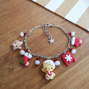 Kawaii gingerbread christmas bracelet in polymer clay, handmade, fimo miniatures, christmas ideas, gift idea, prompt delivery