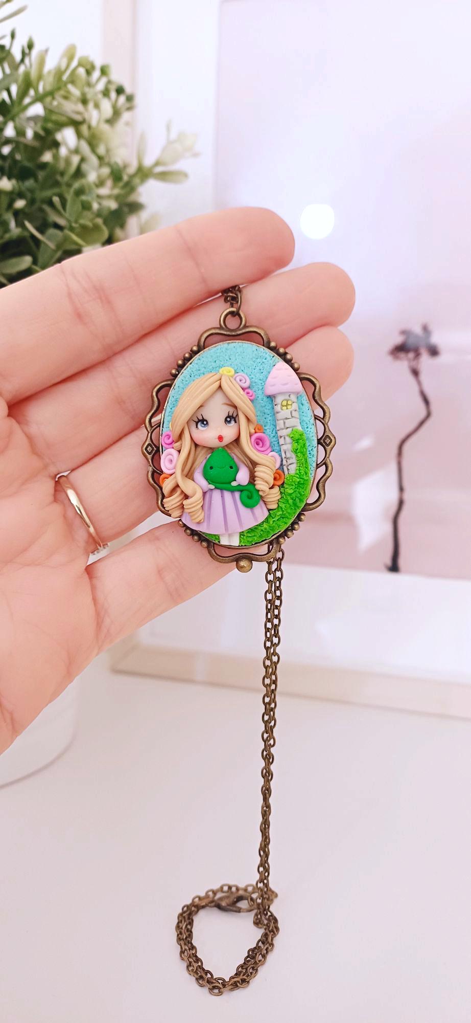 Doll on cameo in fimo, Necklace doll fan art, handmade gift