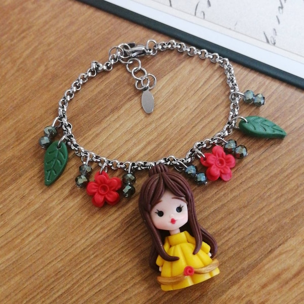 Doll bracelet in polymer clay, handmade, fimo miniature, gift idea, ready for delivery, stainless steel