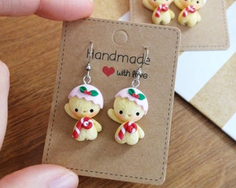 Earring, gingerbread christmas earrings in hypoallergenic stainless steel, kawaii, cute