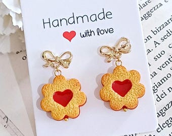 Cookie Jam Earrings Miniature Food - Valentine&#39;s Day - Heart - Christmas - Cookie - Fimo - Food - Linzer cookies - charm