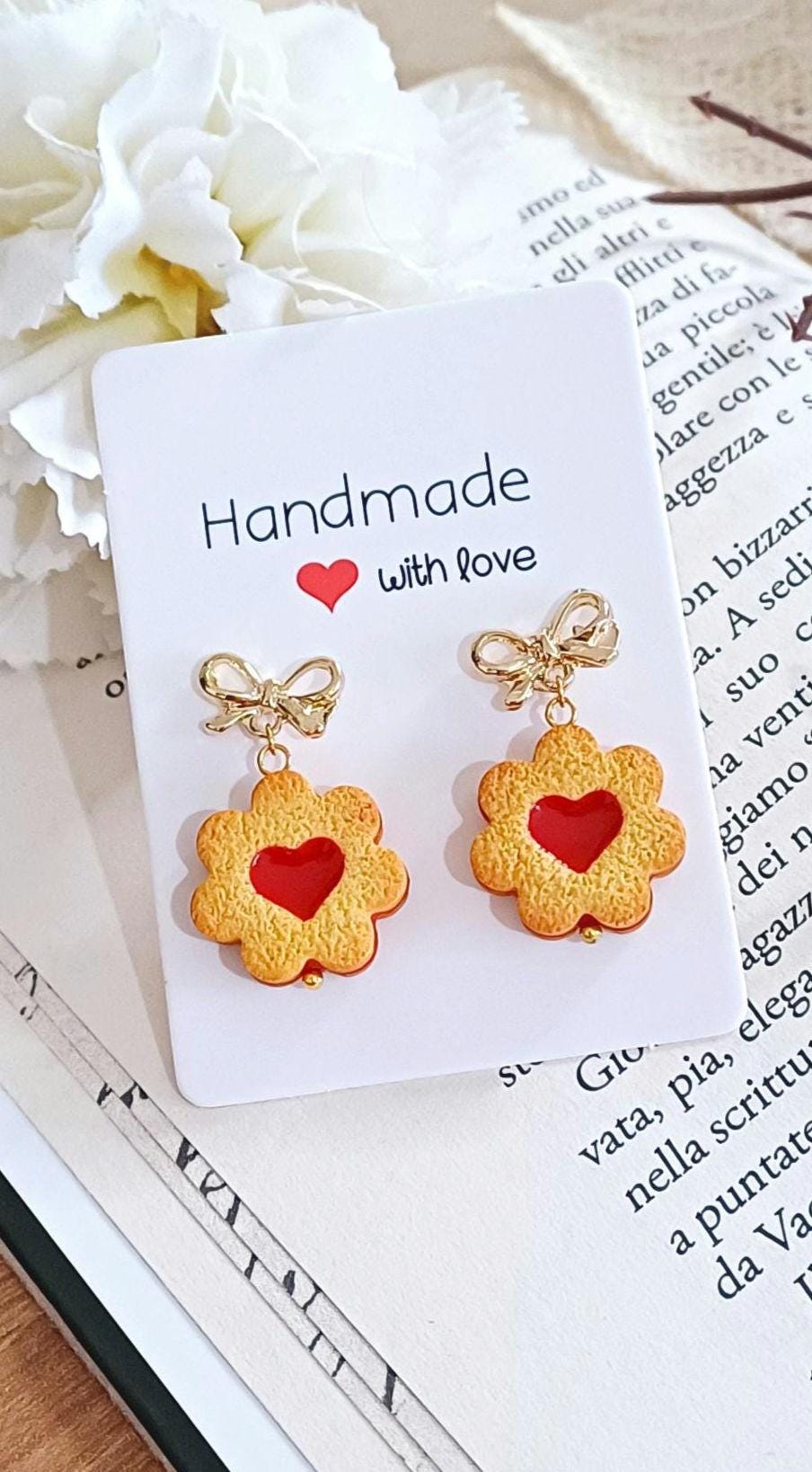 Cookie Jam Earrings Miniature Food - Valentine's Day - Heart - Christmas - Cookie - Fimo - Food - Linzer cookies - charm