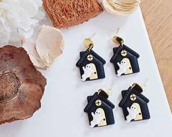 Pendientes de Halloween Pendientes de casa fantasma Pendientes de fantasma Joyas de Halloween Pendientes de miedo de Halloween Joyas navideñas Dijes de casa encantada Orejas