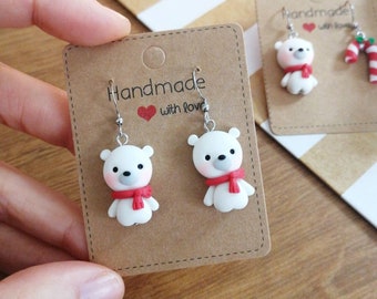 Earring, Christmas polar bear earrings in hypoallergenic stainless steel, kawaii, cute
