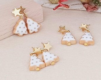 Christmas tree earring polymer clay, food fimo pendant earrings, surgical stainless steel earrings, original Christmas gift.