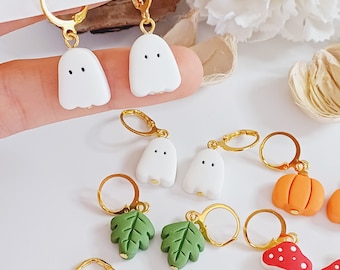 Nickel free Little Ghost , Detachable Cute Ghost Hoop Earrings, Ghost Charm Dangle Earrings, Ghost Earrings, christmas, autumn