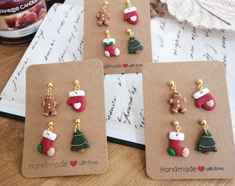 Earring, orecchini natale in fimo kawaii, cute
