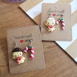 Earring, Christmas gingerbread earrings in hypoallergenic stainless steel, kawaii, cute
