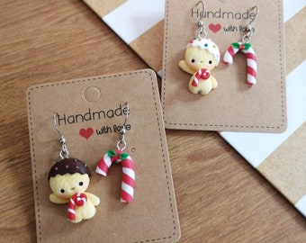 Earring, orecchini gingerbread  natale in acciaio inossidabile anallergico, kawaii, cute