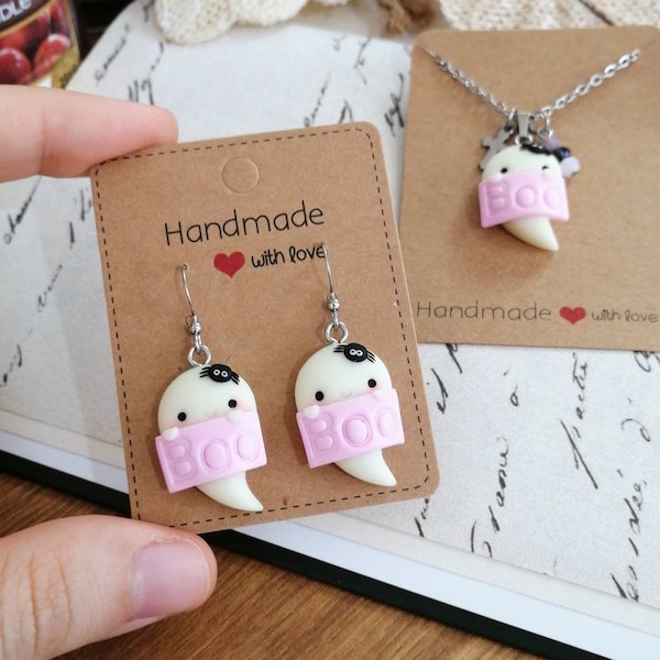 Boo halloween kawaii cute earrings in handmade fimo miniature polymer clay