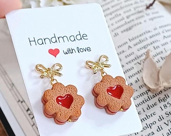 Cookie Jam Earrings Miniature Food - Normal - Valentine&#39;s Day - Christmas - Cookie - Fimo - Food - Linzer cookies - charm