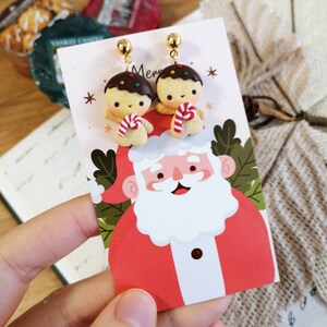 Earring, Christmas cookie man earrings, kawaii, cute