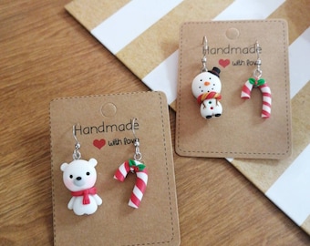 Earring, Christmas polar bear earrings in hypoallergenic stainless steel, kawaii, cute
