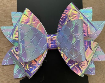 mermaid bow set barrette hair clip 2.75" wide white turquoise purple iridescent mermaid bow set barrette hair clip 2.75" wide white turquoise purple iridescent