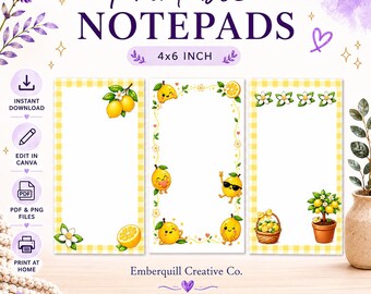 Kawaii Lemon Notepad Printable Stationery (4x6 Inch) (Digital Download)