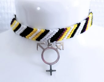 Trans pride  non-binary cotton choker, transgender symbol, LGBT jewelry, queer necklace